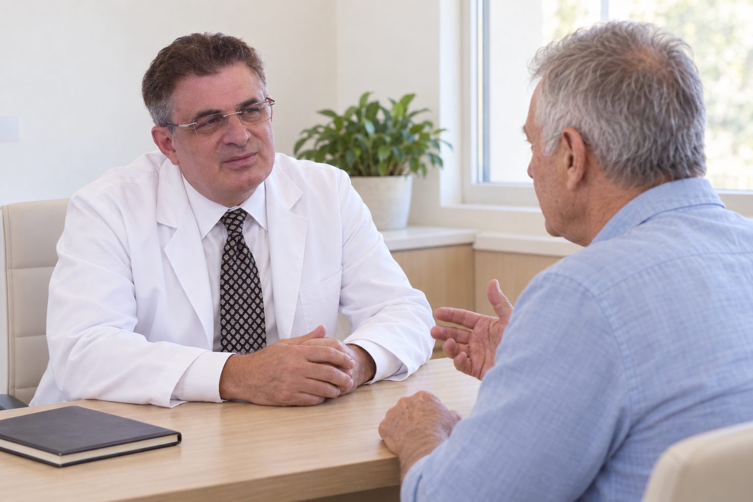Dr. Doron Koter listening to a patient during a treatment-planning meeting